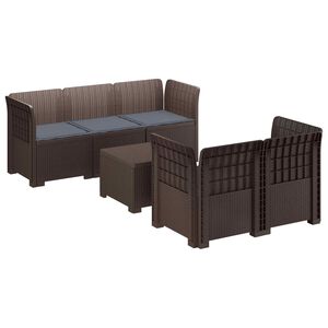 vidaXL 5-Sitzer Gartensofa mit Kissen Rattan-Look PP Braun
