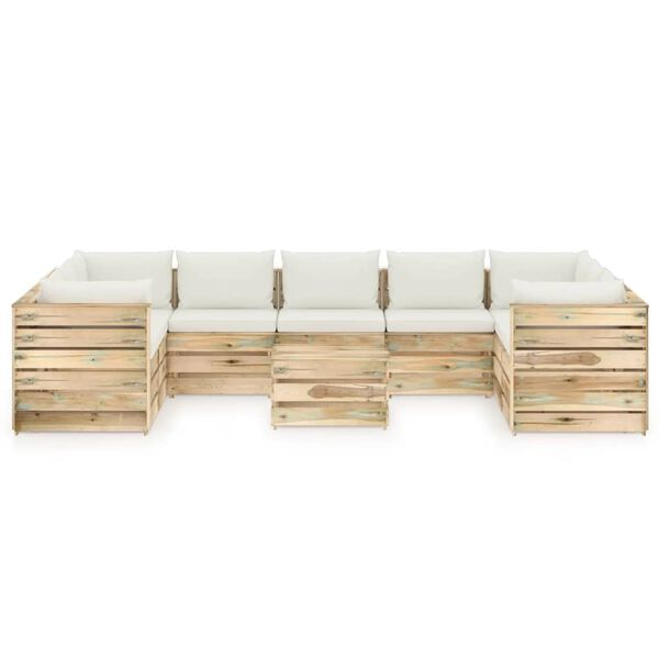 vidaXL 10-tlg. Garten-Lounge-Set mit Kissen Gr&uuml;n Impr&auml;gniertes Holz