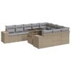 vidaXL 11-tlg. Garten-Sofagarnitur mit Kissen Beige Poly Rattan