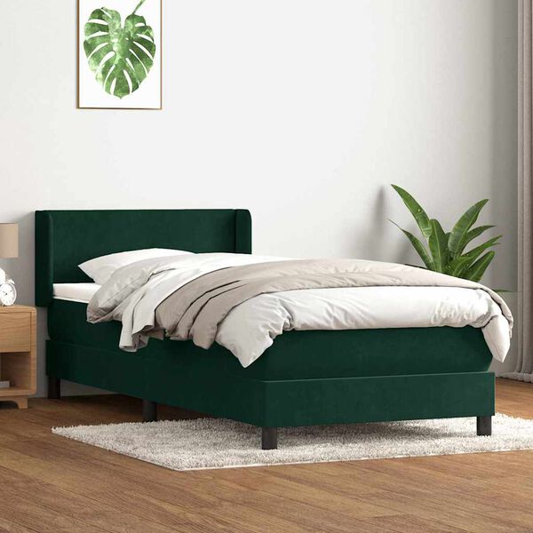 vidaXL Boxspringbett mit Matratze Dunkelgr&uuml;n 80x220 cm Samt
