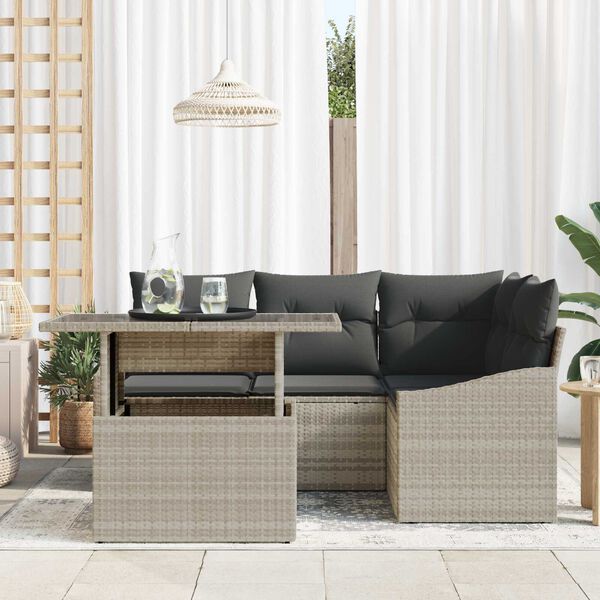 vidaXL Garten-Sofa-Set mit Kissen 5 pcs Hellgrau und Dunkelgrau