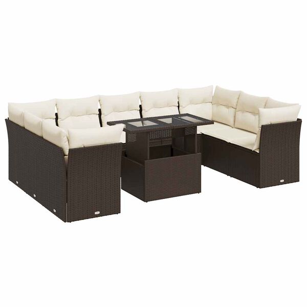 vidaXL 10-tlg. Garten-Sofagarnitur mit Kissen Braun Poly Rattan