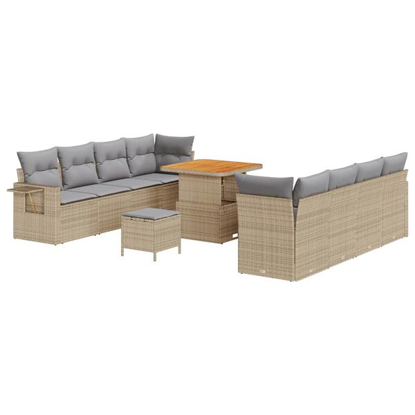 vidaXL Gartensofa-set mit Kissen 11 pcs Beige Poly Rattan