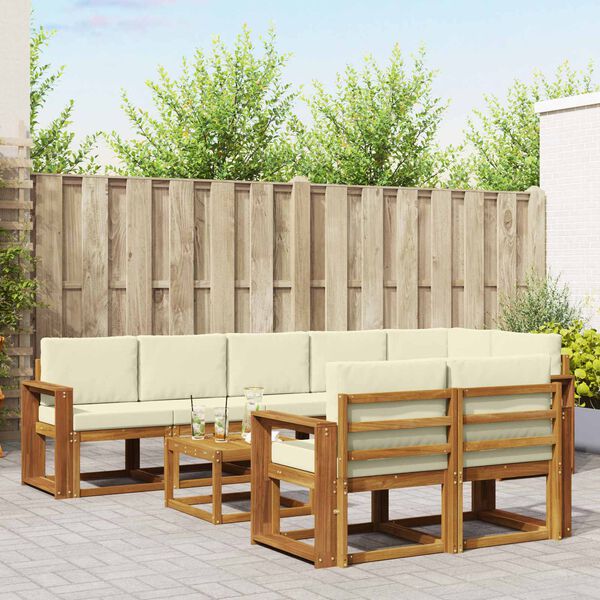 vidaXL Outdoor-Sofagarnitur mit Kissen 9 pcs Natur und Creme