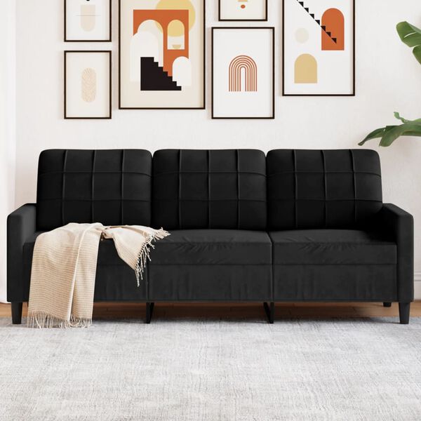 vidaXL 3-Sitzer-Sofa Schwarz 180 cm Samt