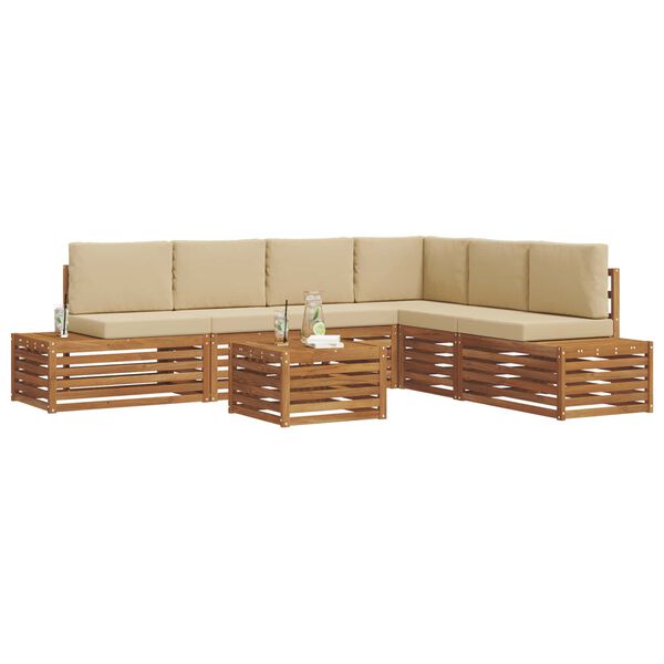 vidaXL Outdoor-Sofagarnitur mit Kissen 7 St&uuml;ck Natur und Beige