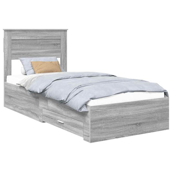 vidaXL Bettrahmen Graue Sonoma und Silber 75 x 190 cm Holzwerkstoff