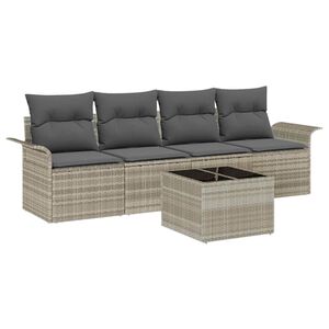 vidaXL Sofa Set mit Kissen 5 pcs Hellgrau Poly-Rattan