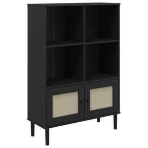 vidaXL B&uuml;cherschrank SENJA Rattan-Look Schwarz 90x35x130cm Kiefernholz