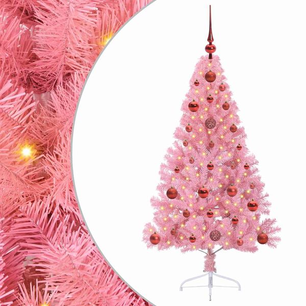 vidaXL K&uuml;nstlicher vorbeleuchteter Weihnachtsbaum Rosa 120 cm PVC