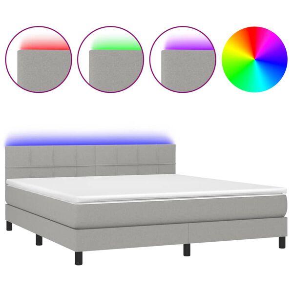 vidaXL Boxspringbett mit Matratze & LED Hellgrau 180x200 cm Stoff