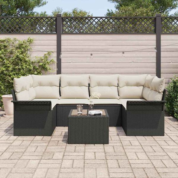 vidaXL Gartensofa-set mit Kissen 7 pcs Schwarz Poly-Rattan