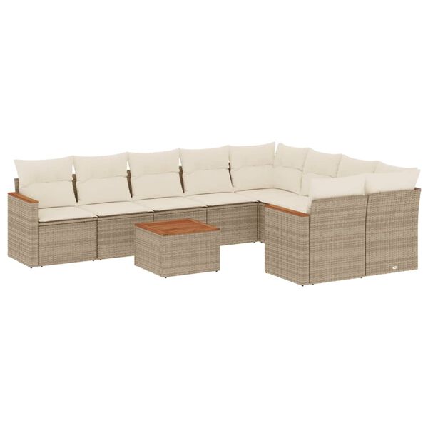 vidaXL 10-tlg. Garten-Sofagarnitur mit Kissen Beige Poly Rattan
