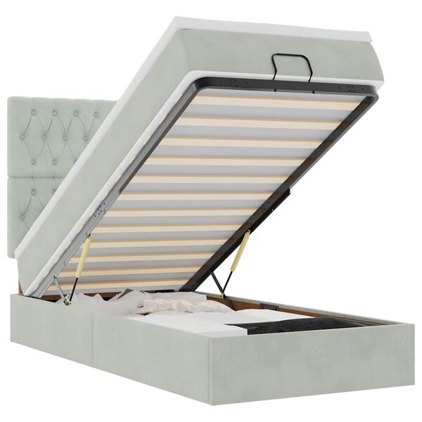 vidaXL Ottoman-Bett mit Matratzen & LEDs Hellgrau 80x200 cm Samt