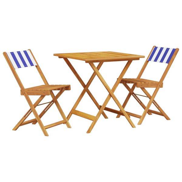 vidaXL 3-tlg. Bistro-Set Blau und Wei&szlig; Stoff und Massivholz