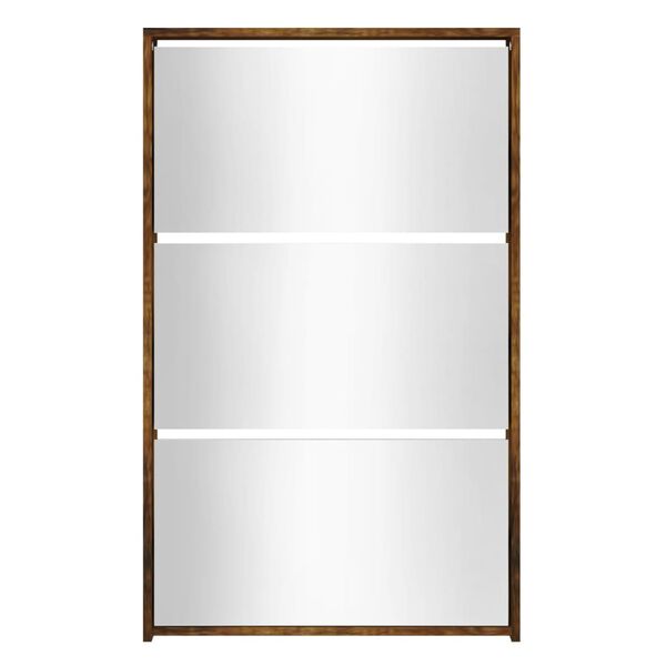 vidaXL Schuhschrank mit Spiegel 3 F&auml;cher R&auml;uchereiche 63x17x102,5 cm