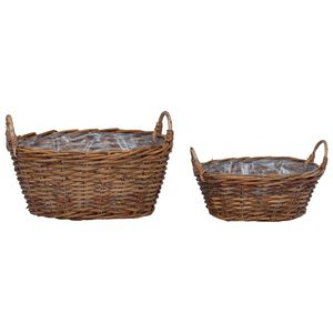 vidaXL Blumentopfkorb mit Speicher 2 pcs Braun Lacak Rattan