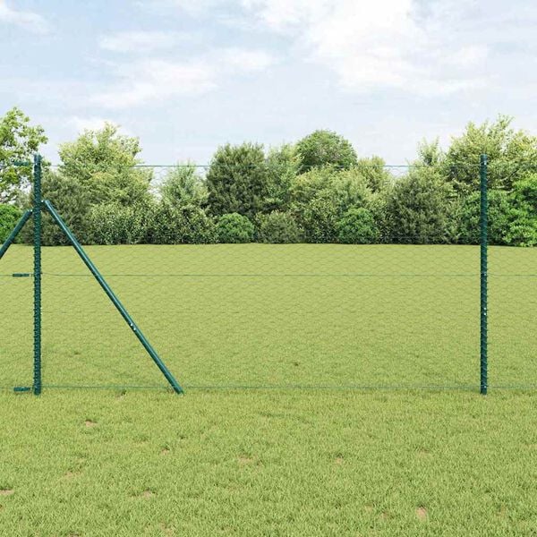 vidaXL Zaun mit Pfosten Grün 1,4 x 50 m PVC-beschichteter Stahl