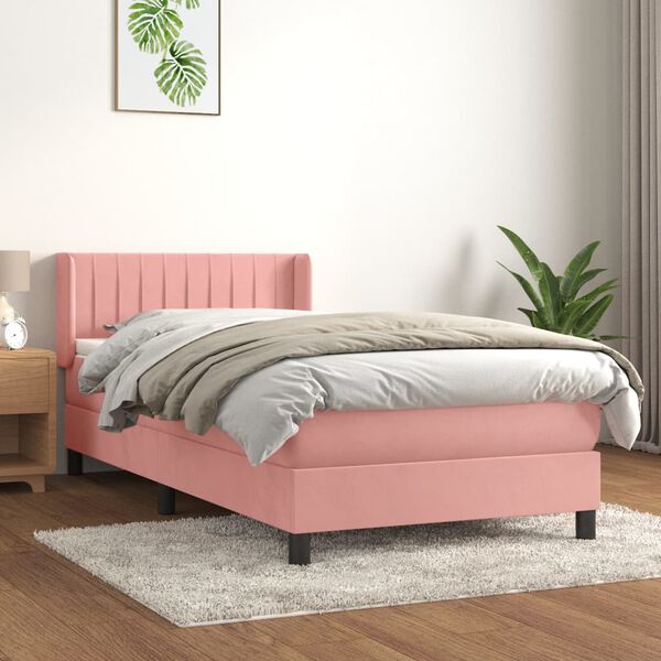 vidaXL Boxspringbett mit Matratze Rosa 90x200 cm Samt