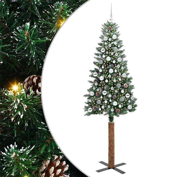 vidaXL Schlanker Weihnachtsbaum mit 300 LEDs mit St&auml;nder Gr&uuml;n 210 cm