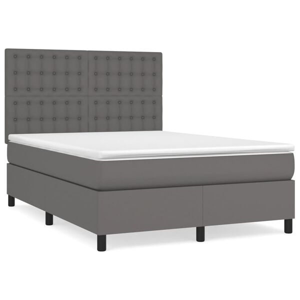 vidaXL Boxspringbett mit Matratze Grau 140x200 cm Kunstleder