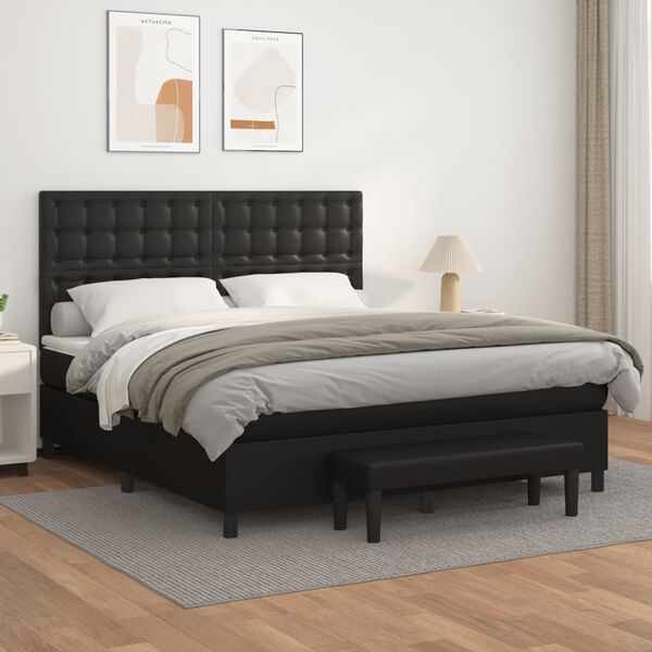 vidaXL Boxspringbett mit Matratze Schwarz 180x200 cm Kunstleder