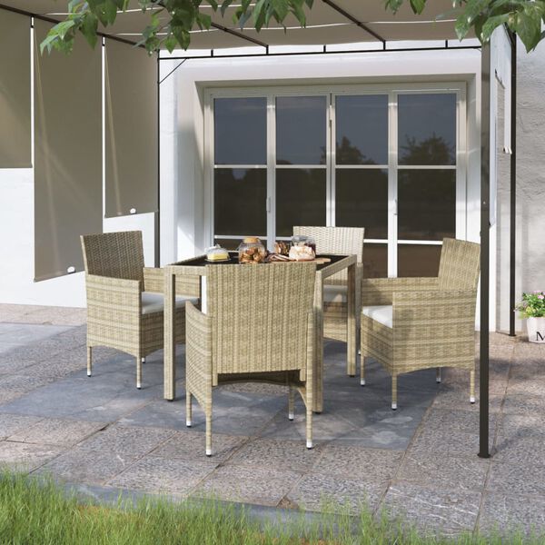 vidaXL 5-tlg. Garten-Essgruppe Poly Rattan und Hartglas Beige