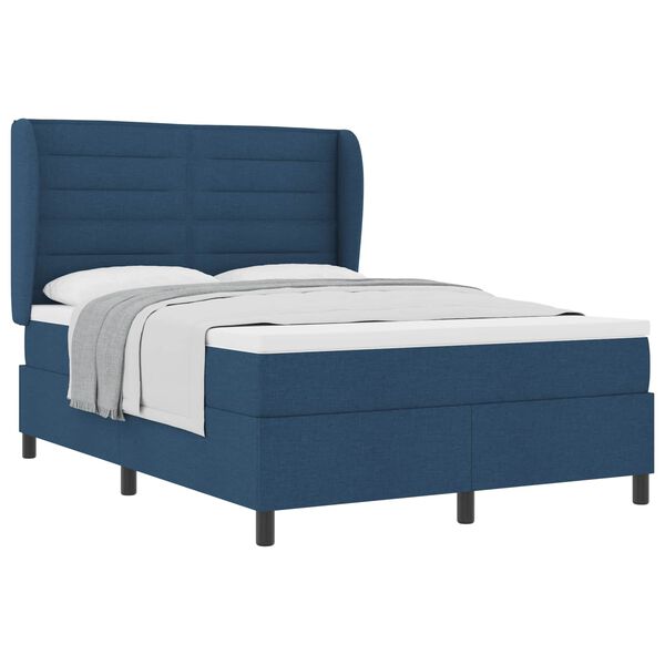 vidaXL Boxspringbett mit Matratze mit Kopfteil Blau 140 x 190 cm Stoff