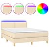 vidaXL Boxspringbett mit Matratze & LED Creme 140x190 cm Stoff
