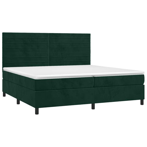 vidaXL Boxspringbett mit Matratze & LED Dunkelgr&uuml;n 200x200 cm Samt
