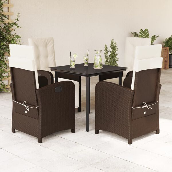 vidaXL 5-tlg. Garten-Essgruppe mit Kissen Braun Poly Rattan