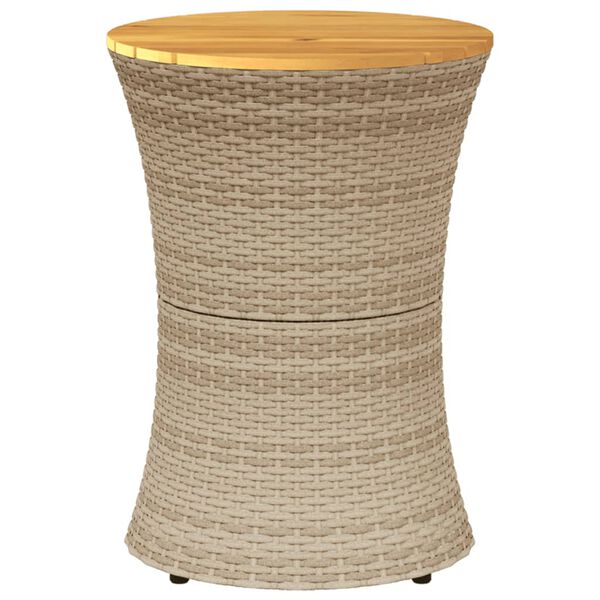 vidaXL Garten-Beistelltisch Trommelform Beige Poly Rattan Massivholz
