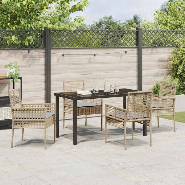 vidaXL Garten Essgruppe mit Kissen 5 pcs Beige Poly-Rattan