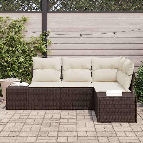 vidaXL Gartensofa-set mit Speicher 4 pcs Braun und Creme Poly-Rattan