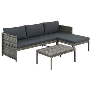 vidaXL 3-tlg. Garten-Lounge-Set mit Kissen Poly Rattan Grau