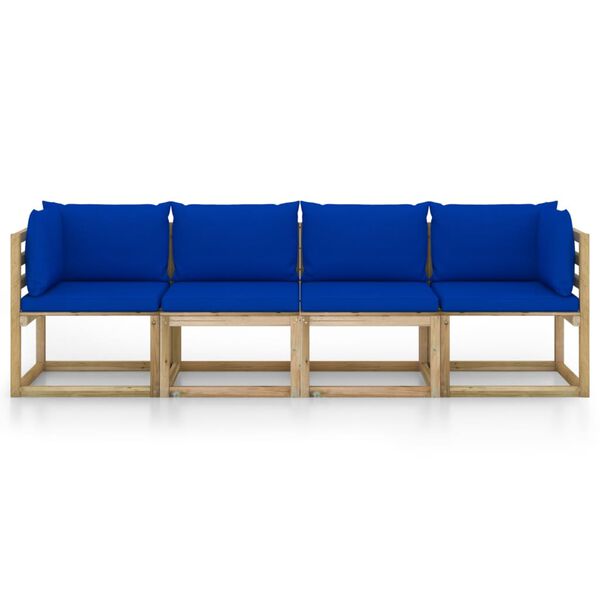 vidaXL Gartensofa 4-Sitzer mit Kissen in Blau