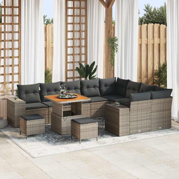 vidaXL Gartensofa-set mit Kissen 12 pcs Grau Poly-Rattan