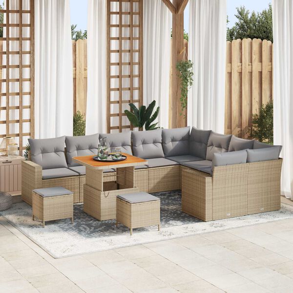 vidaXL Gartensofa-set mit Kissen 13 pcs Beige und Hellgrau Poly-Rattan