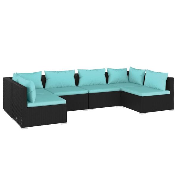 vidaXL 6-tlg. Garten-Lounge-Set mit Kissen Poly Rattan Schwarz