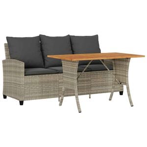 vidaXL Gartensofa 3-Sitzer mit Kissen & Tisch Hellgrau Poly Rattan