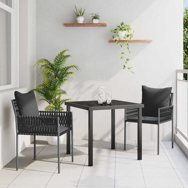 vidaXL Garten Essgruppe 3 pcs Schwarz und Grau PE-Rattan