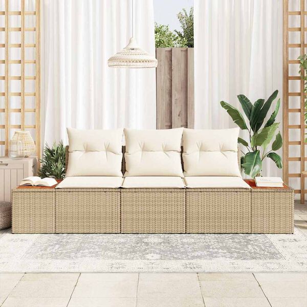 vidaXL Gartensofa-set mit Kissen 3 pcs Beige Poly-Rattan