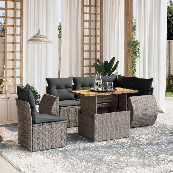 vidaXL 6-tlg. Garten-Sofagarnitur mit Kissen Grau Poly Rattan