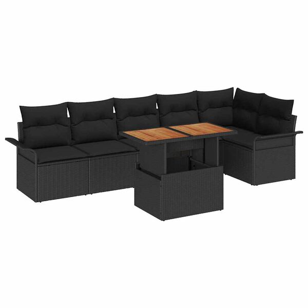 vidaXL Gartensofa-set mit Kissen 7 pcs Schwarz Poly-Rattan