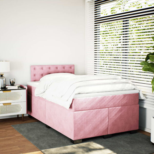 vidaXL Boxspringbett mit Matratze Rosa 120x190 cm Samt