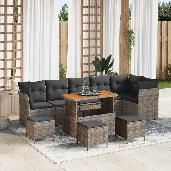 vidaXL Garten-Sofa-Set mit Kissen mit Speicher 10 pcs Grau