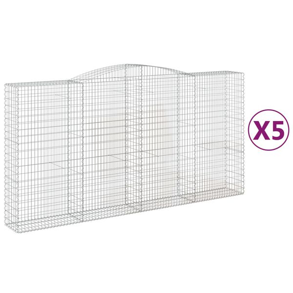 vidaXL Gabionen mit Hochbogen 5 Stk. 400x50x200/220cm Verzinktes Eisen
