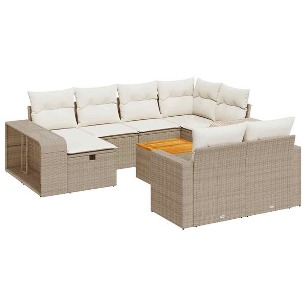vidaXL 11-tlg. Garten-Sofagarnitur mit Kissen Beige Poly Rattan