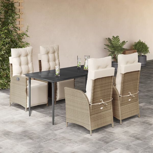 vidaXL 5-tlg. Garten-Essgruppe mit Kissen Beige Poly Rattan