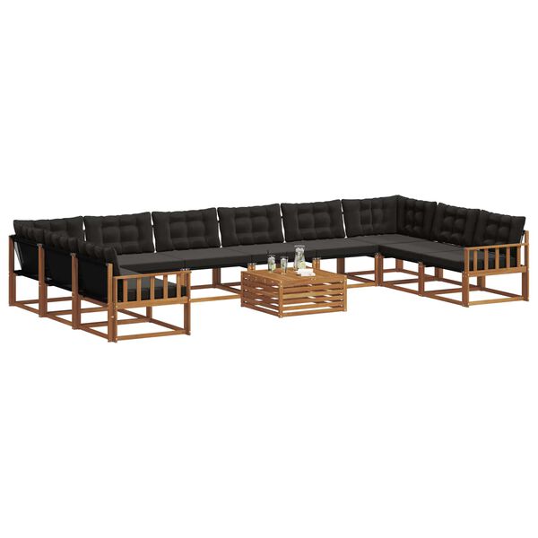 vidaXL Outdoor-Sofagarnitur mit Kissen 11 pcs Nat&uuml;rlich und Schwarz
